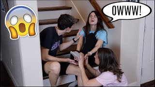 Falling Down the Stairs to see his Reaction! *HIS MOM CAME*