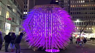 Mysterious Glowing Creature at NYC Midtown Living Lantern LED Art Garment District 2023 Big Button Sculpture Unveiled In Garment District