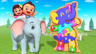 Learn Numbers for Children with Little Babies Fun Playing Elephant Puzzle Wooden Toy Set Educational