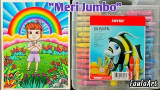 Mewarnai Gambar Meri Karakter Jumbo Dengan Oil Pastel Crayon