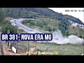 Carreta com bois tomba em cima de van e Bitrem carregado com diesel tomba BR 381, em Nova Era