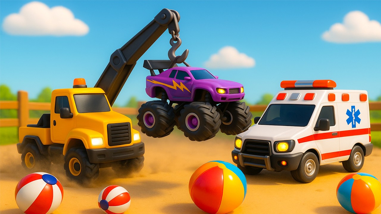 Emergency on the Dirt Track 🚑🚧 Monster Truck Lifted Mid-Rescue | Vehicle Animation