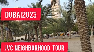 Walking Tour Jvc District. Parks, Playgrounds. Dubai 2023.