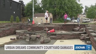 Repairs to Urban Dreams community courtyard begin after man drove through it, damaging the space