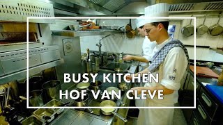 Busy kitchen Service at 3* Michelin restaurant Hof Van Cleve in Belgium