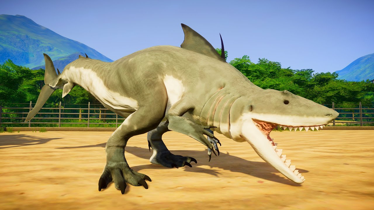 Dinossauro Tubarão Branco vs Carnotauro do Miranha - Jogo de Dinossauro Jurassic World Evolution