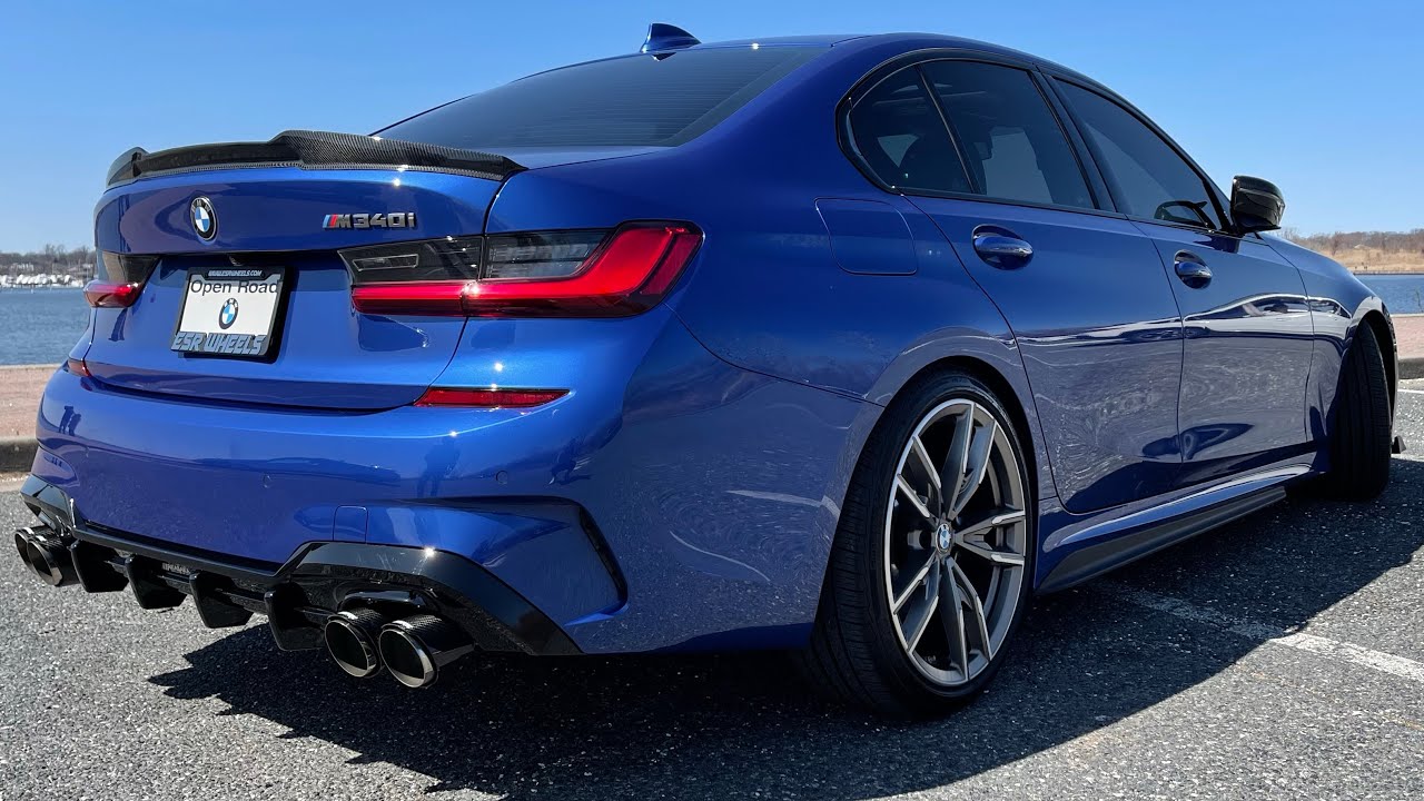 M340 Back 2021 BMW M340i 3” AWE TRACK EXHAUST CATLESS DOWNPIPE WITH QUAD TIPS ...