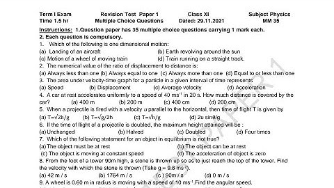 Revision Test Paper 1 | Physics | Class 11 | Scholar Tutorial