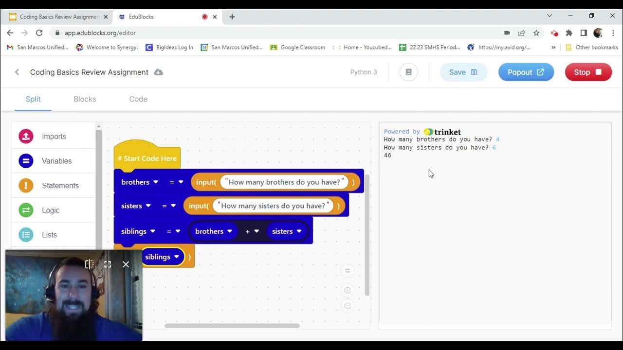 Simple python Input/Output and lists in EduBlocks - YouTube
