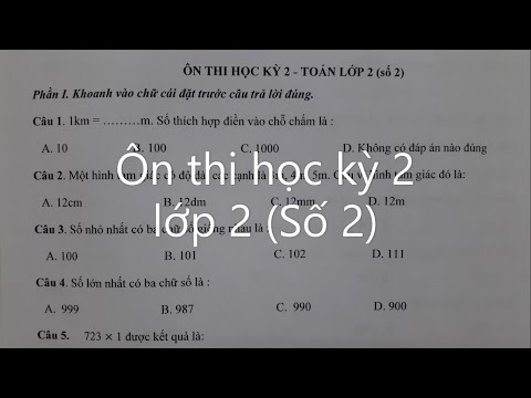 Toán lớp 2 - Đề ôn thi học kỳ 2 lớp 2 (số 2). Đăng ký học cô Lan 0968035669