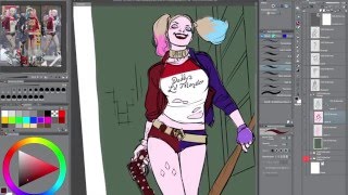 Harley Quinn watercolor WIP. (W)
