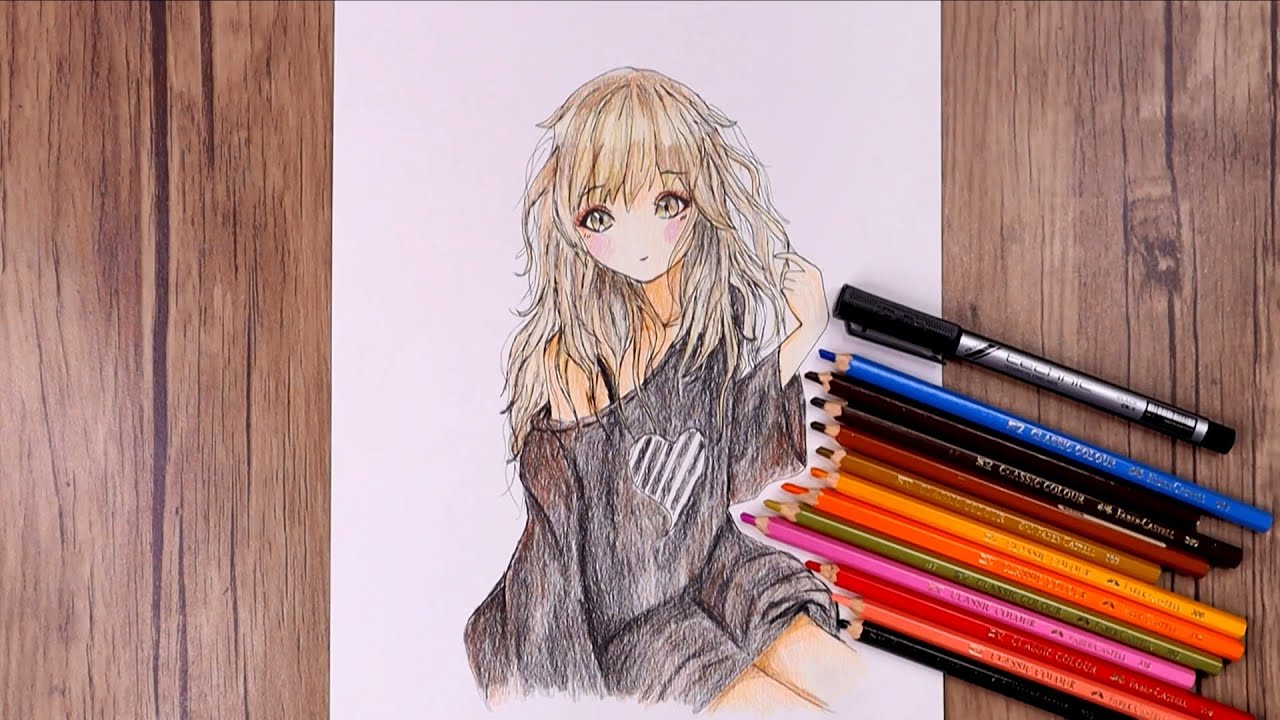 how to draw anime girl, different anime characters, colourful drawing