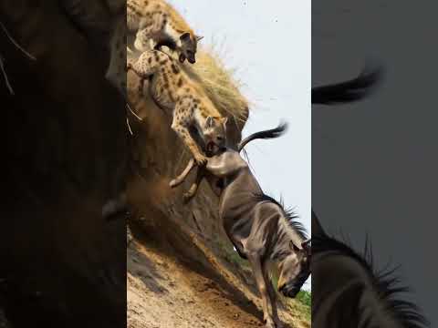 Wildebeest Escapes The hyenas in an Unexpected Way! thumbnail