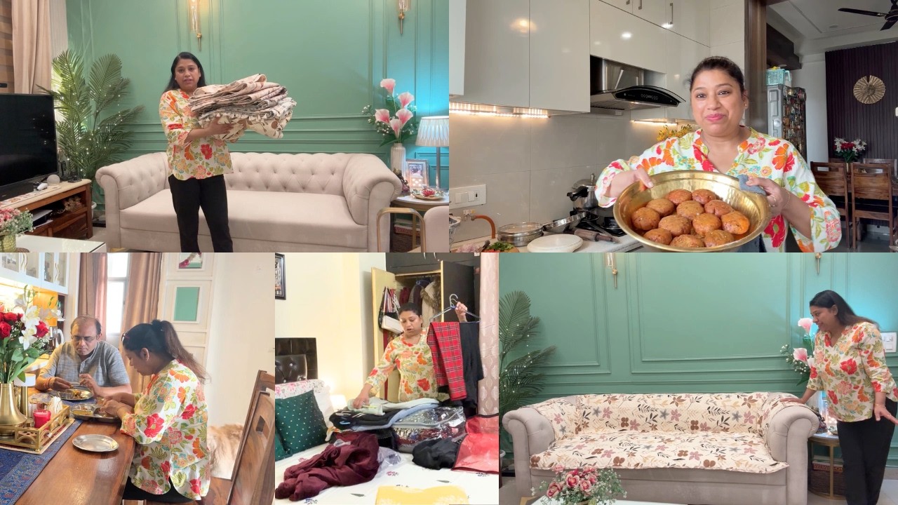 Holi की तैयारियां शुरू, New Sofa Covers, Dal Bafla Recipe || Indian Mom Studio