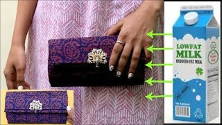 CLUTCH PURSE MADE FROM MILK CARTON | Best out of waste