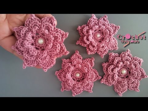 كروشيه وردة طبقات ب 8 بثلات // How to Crochet flower 3d 8 petals - YouTube