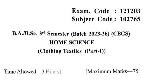 Gndu BA / BSc 3rd Semester Home Science Question Paper | Home Science Question Paper 2024