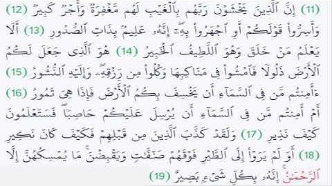 سورة الملك..بصوت أحمد العجمي..من الأية 11 الى 19.