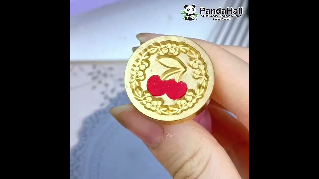 DIY Scrapbook, Brass Wax Seal Stamp and Wood Handle Sets, Cherry, Golden (AJEW-WH0100-494) 