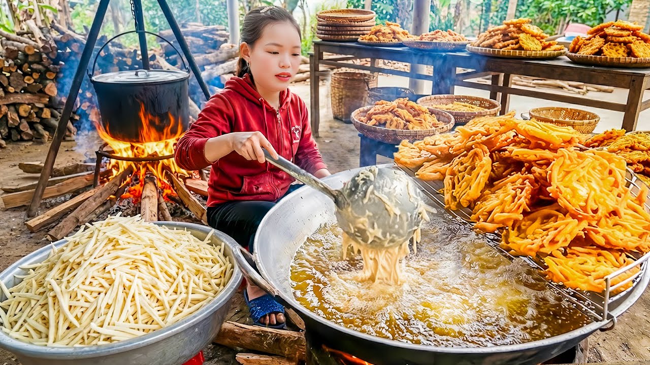 Beginner Street Food: Making Fried Sweet Potato Cake for Sale with Huong