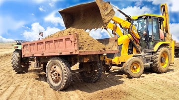 Jcb 3dx Xtra Backhoe Machine Loading Mud In John Deere 5045 D And Mahindra 265 DI Tractor | Jcb