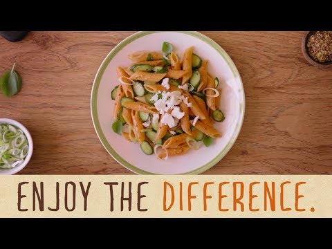 Red Lentil Penne Salad with Zucchini, Fresh Basil, onion green and Feta Salad