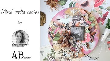 Mixed media canvas with AB Studio stencil, stamp and paper by Anastasia Korvyakova