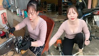 Girls repair machines such as gasoline saws, motorbikes, cars, and machinery / ly xuan kieu