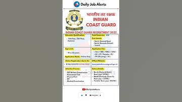 Indian Coast Guard Recruitment 2025 | New Vacancy 2025 | Daily Job Alerts #shorts