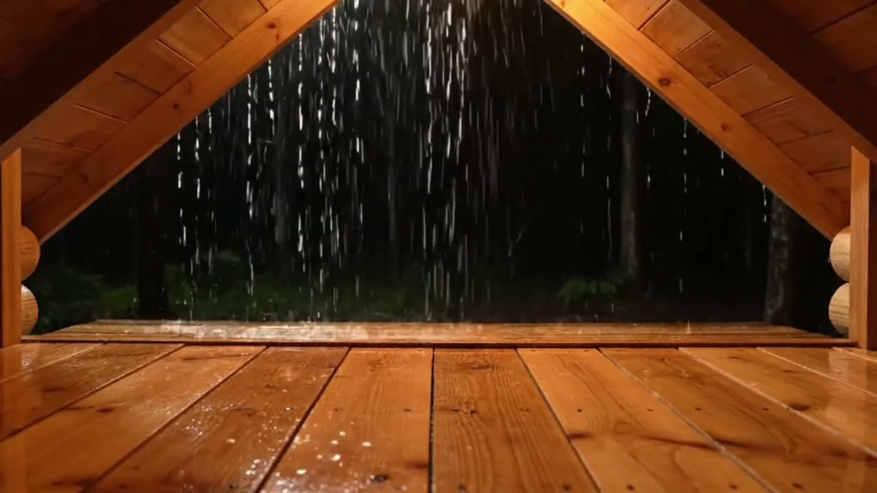 Cozy Cabin Rain at Night on Wooden Roof | Dark Forest Rain Ambience for Deep Sleep