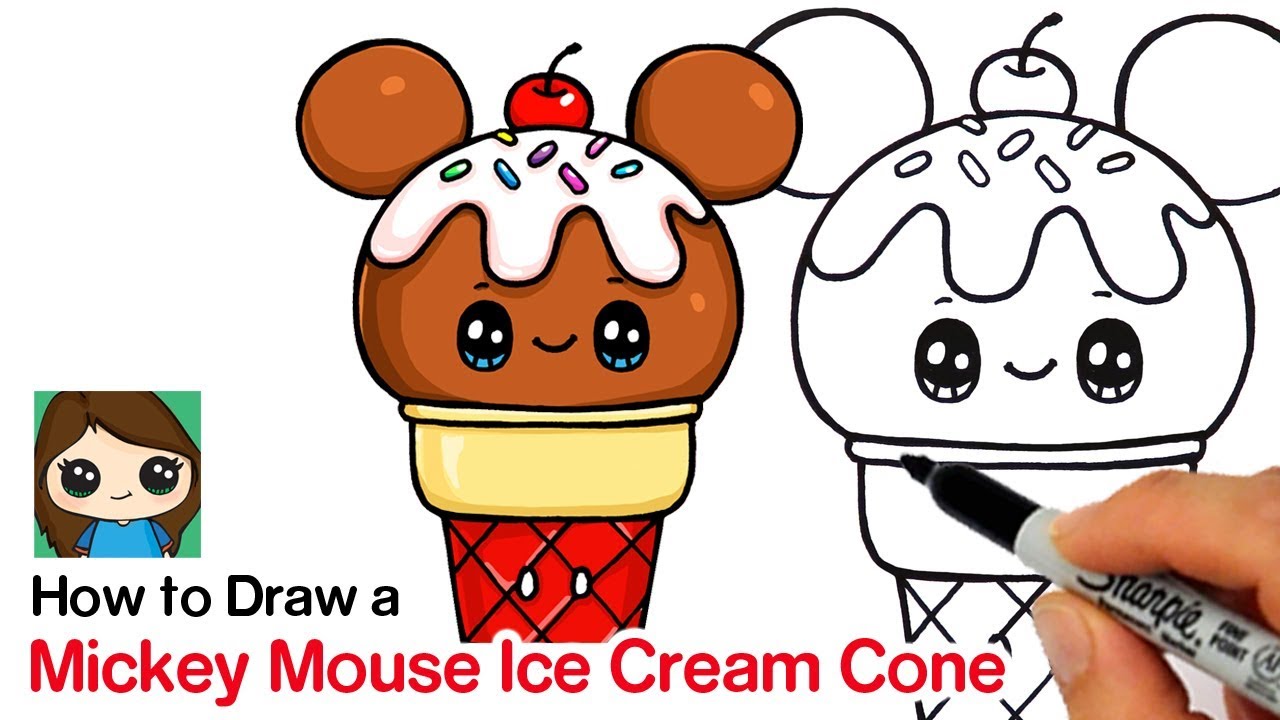 How to Draw a Mickey Mouse Ice Cream Cone - YouTube