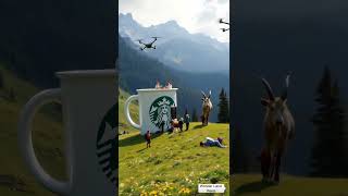 ☕ Giant Starbucks Cup in the Heart of the Forest 🌳 | People & Drone Flying Over #shorts #short