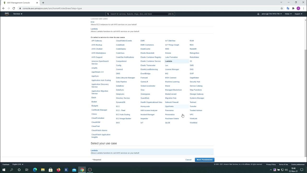 AWS Console IAM－Roles Creating Role of HelloWorld Lambda Python