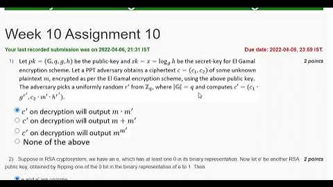 FOUNDATION OF CRYPTOGRAPHY WEEK 10 NPTEL ASSIGNMENT ANSWER || STUFFVISH
