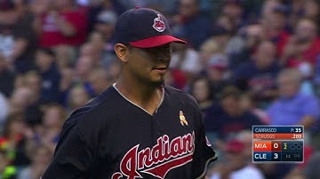 MIA@CLE: Carrasco fools Scruggs for strikeout in 2nd