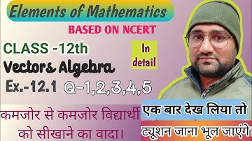 Vector algebra | Elements of mathematics class 12 ch 12 Vectors | Ex. 12.1 q 1,2,3,4,5 | CBSE|NCERT
