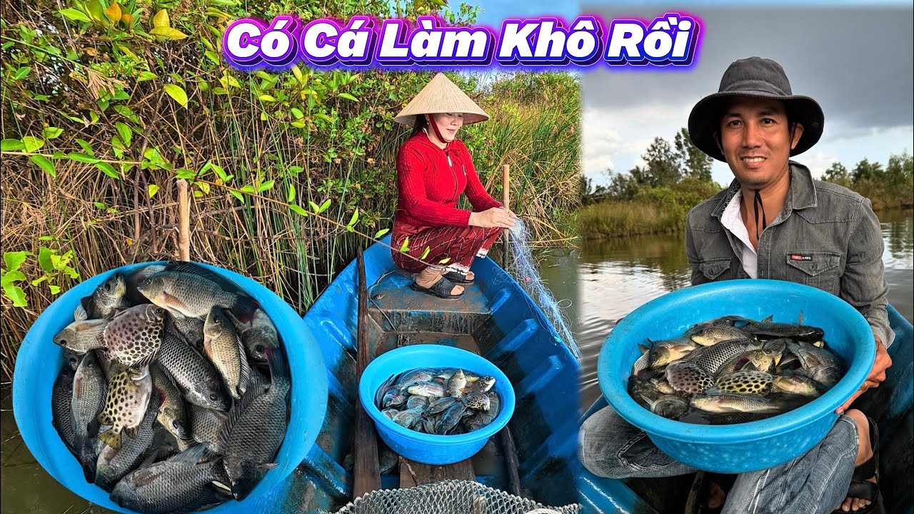 Giăng Lưới Làm Khô Trúng Mẽ Cá Quá Nhiều Và Làm Bữa Cơm Chiều Với 2 Vợ Chồng