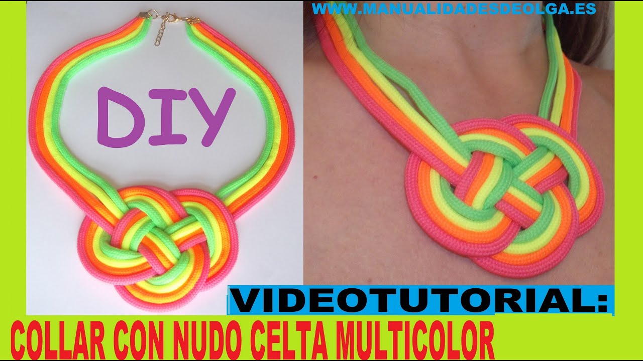 COMO HACER UN COLLAR DE MODA CON NUDO CELTA MULTICOLOR CON CORDONES DE ZAPATOS FLUOR  TUTORIAL DIY