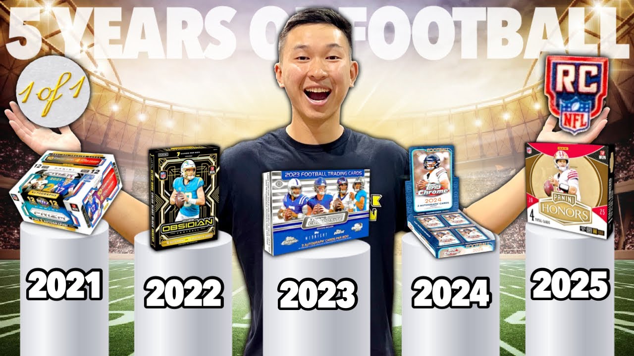 I opened 1 BOX OF FOOTBALL CARDS from each of the LAST 5 YEARS (CRAZY 1/1 + Big Topps Updates)! 😱🔥