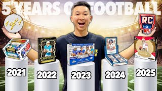I opened 1 BOX OF FOOTBALL CARDS from each of the LAST 5 YEARS (CRAZY 1/1 + Big Topps Updates)! 😱🔥