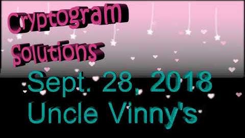 Cryptogram Solution Sept. 28: Uncle Vinny