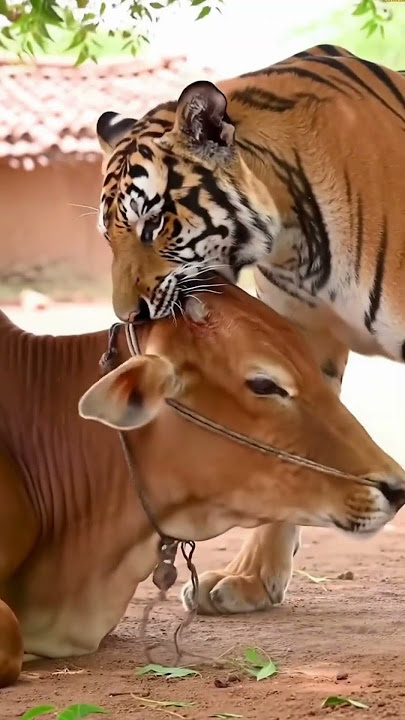 'Tiger  vs Cow in Village Farm#wildlife #tiger #cow#animation #animals