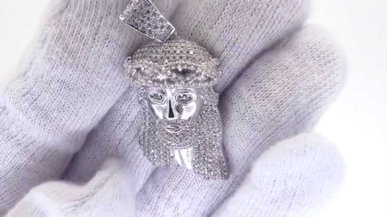 Solid Back Micro Jesus Pendant .925 Sterling Silver Micro Pave