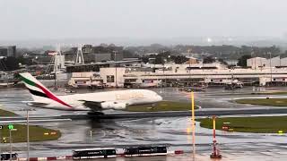 Emirates A380 from flooded to wet runway