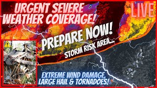 🔴LIVE- Extreme Weather Coverage! Widespread Wind Damage, Huge Hail & Tornadoes Likely - Live Weather