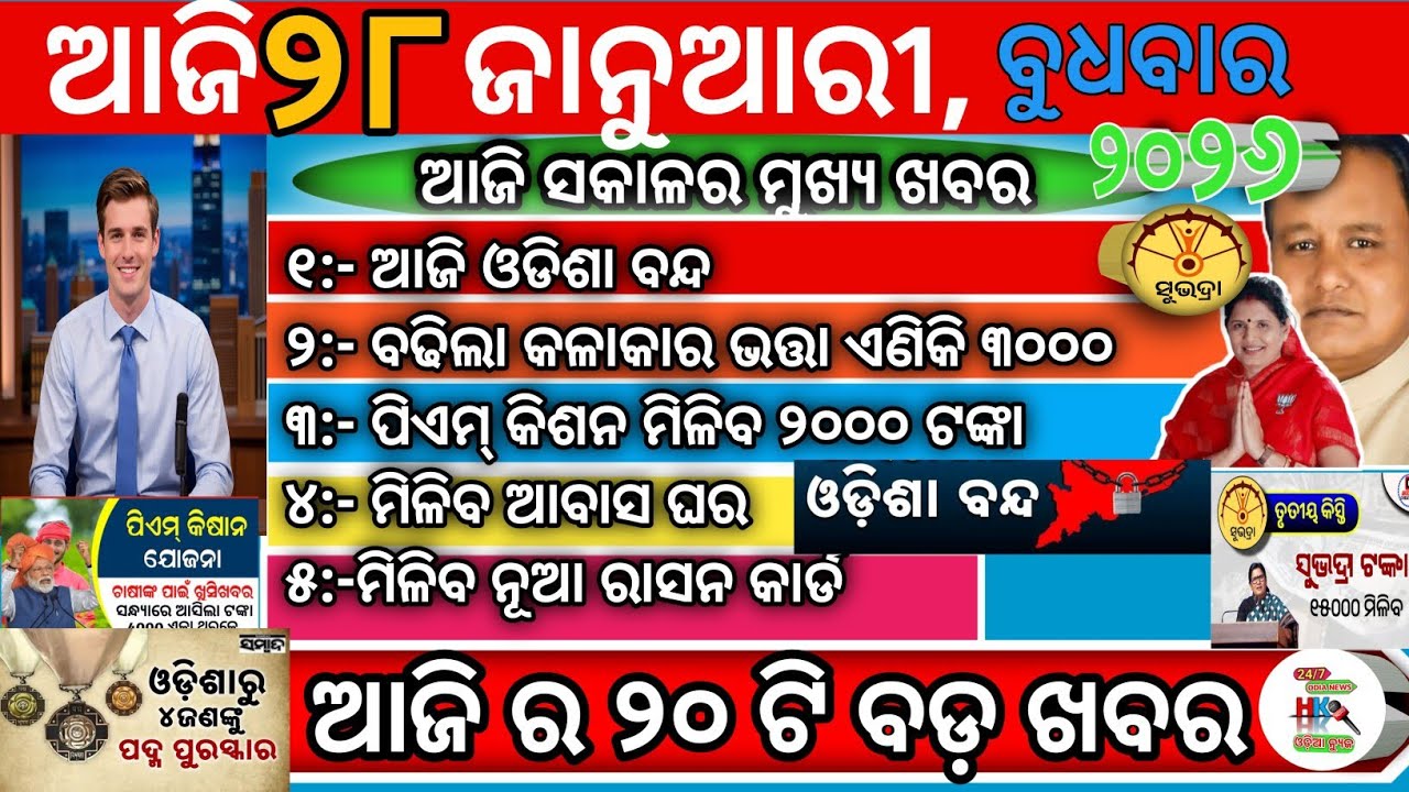 Today's Odisha Morning  News/28thjan2025  news/Subhadra News/ଓଡ଼ିଆ ଖବର/Odia Daily News/pm abas news 
