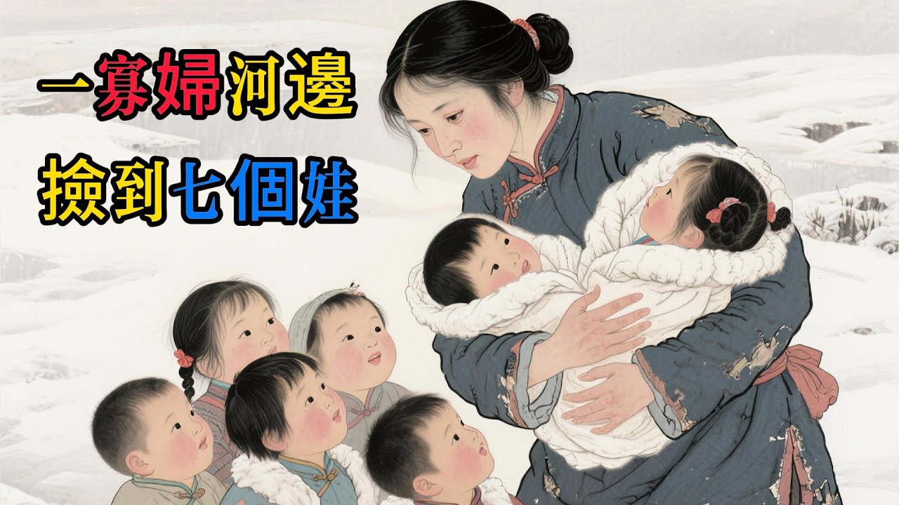 寡婦無子被惡婆婆趕出家門，絕望時在河邊撿到7個嬰兒，咬牙養大，20年後7子皆成龍鳳同時歸來，全村轟動，惡婆婆當場嚇跪！#民間故事 #故事分享 #因果報應 #善業 #爽文 #報恩, 七個兒子,寡婦