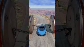 Cars Chain 2 Giant Bollards Crash BeamNG Drive
