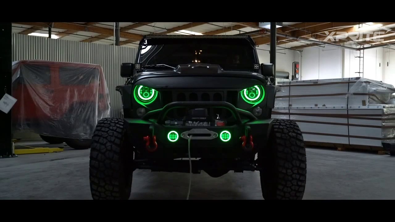 7 Inch LED Green Halo Headlights for Jeep Wrangler JK TJ LJ 1997-2018 -  YouTube