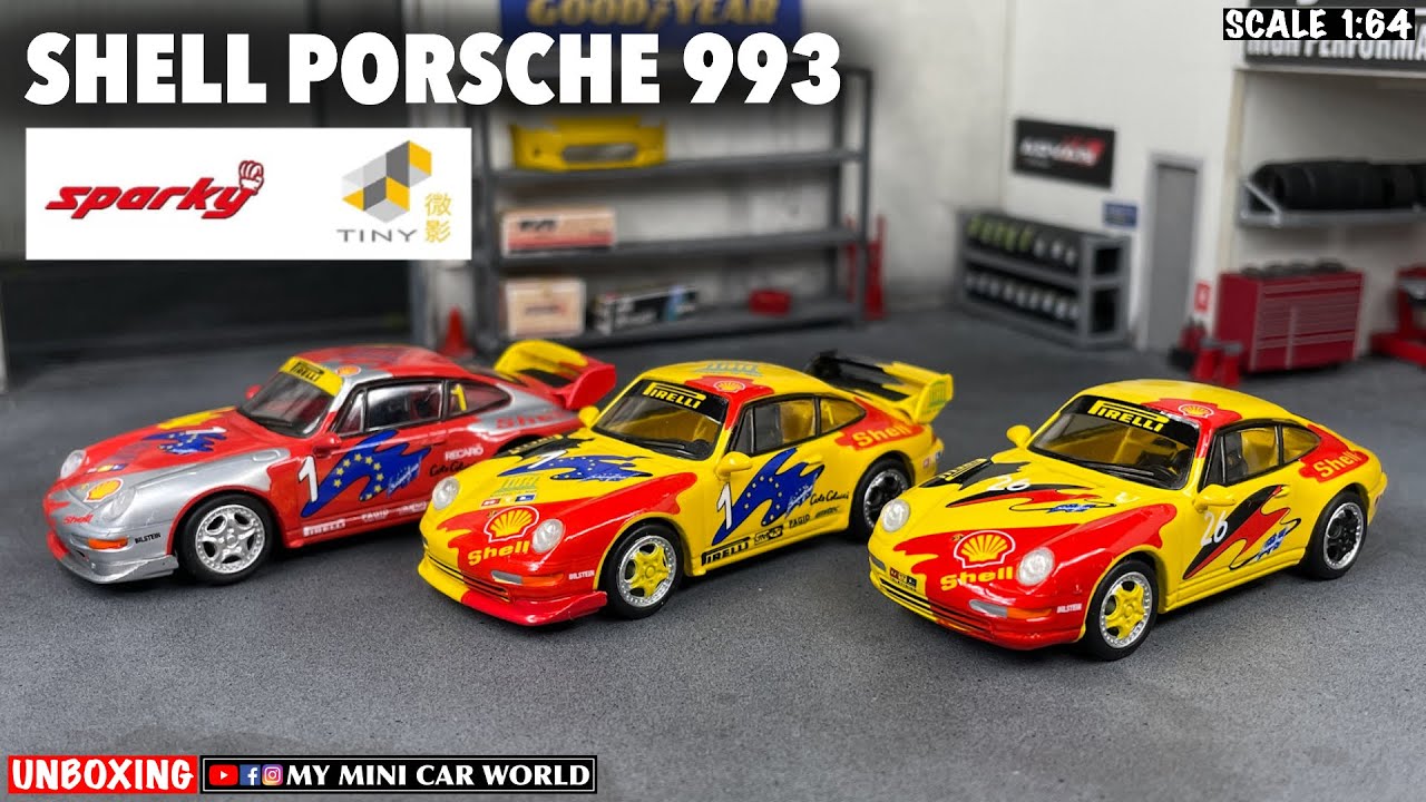 【sparky】PORSCHE 911 Shell #1/#2 TINY X Sparky 1/64 Scale SHELL Porsche 993 #26 Carrera Cup 1993